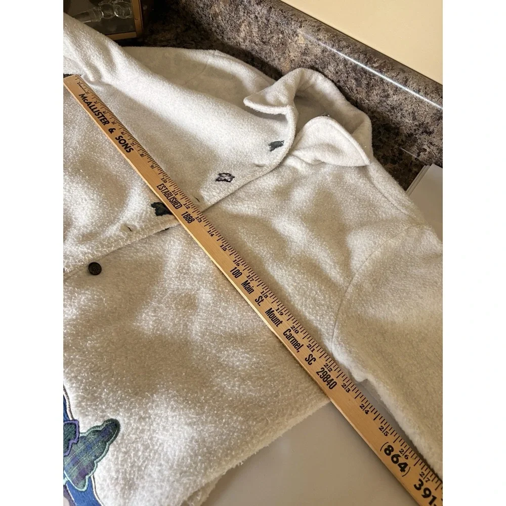 VTG Teddi Fleece Button Cottage Applique Granny Cardigan Fall Cabin Sweater Sz L - Picture 8 of 8